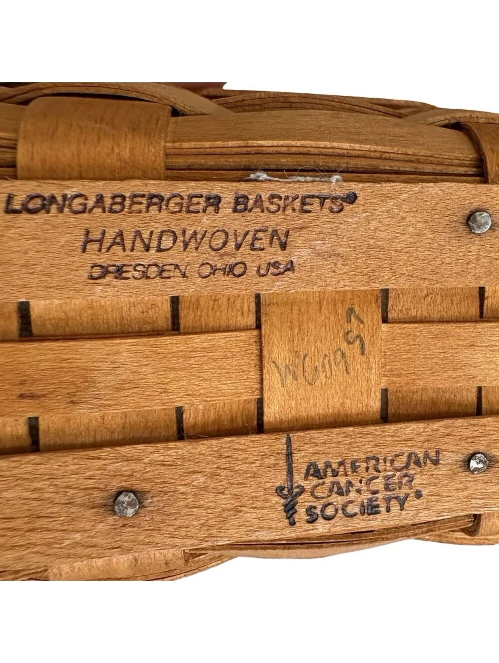 Vintage LONGABERGER 1997 Small Basket Beige Fabric w/Liner